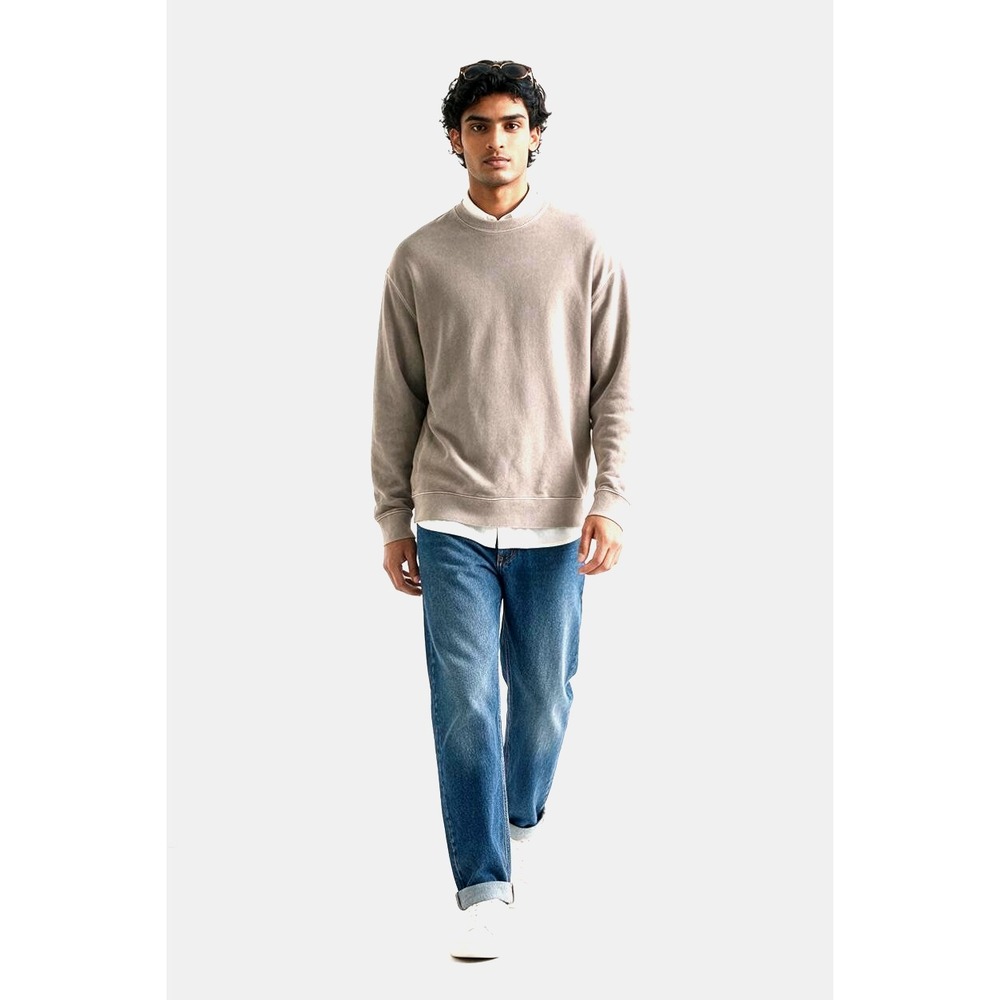 COS Men's Washed Cotton Crewneck Sweatshirt Grey Taupe M Acid Wash Distressed